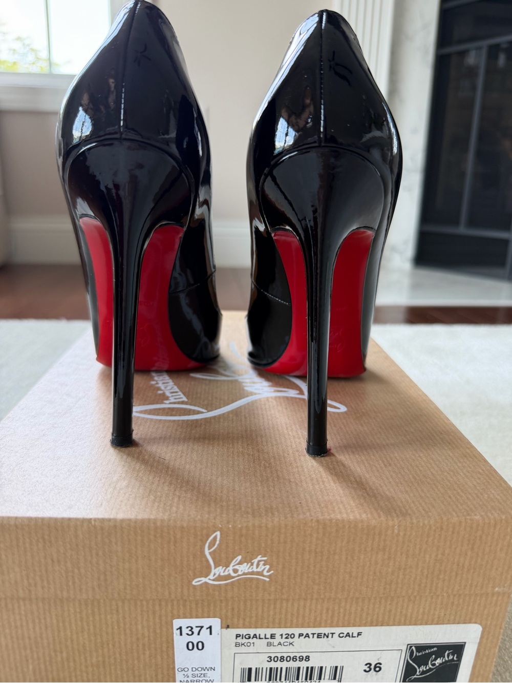 Christian Louboutin Black Patent Pointed-Toe Stiletto Pumps - Picture 4 of 5